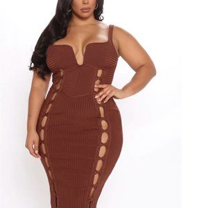 No Cuts Given Bandage Midi Dress - Brown